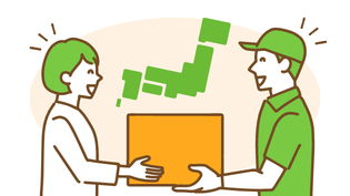 宅配業者に荷物を渡しているイラスト